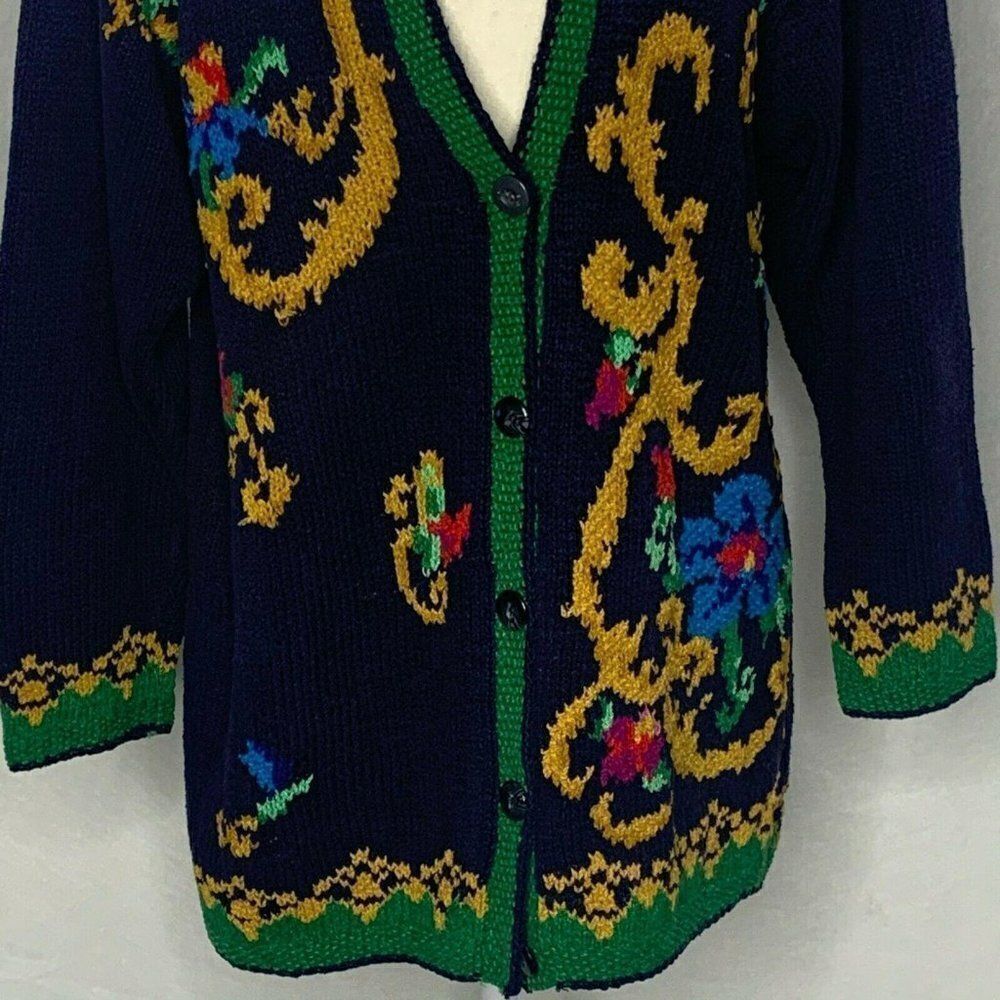 Vintage Liz Claiborne Knit Cardigan Sweater M Blue - Picture 3 of 6